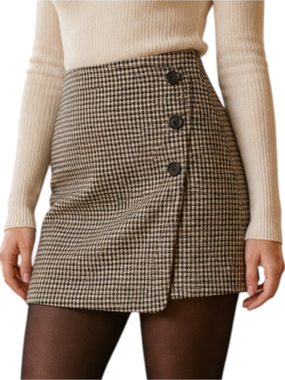 RW&CO. Plaid Houndstooth Button Asymmetrical High Waist Short Skirt Small